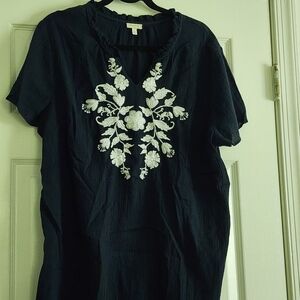 Talbots Blue And White Embroidered Top